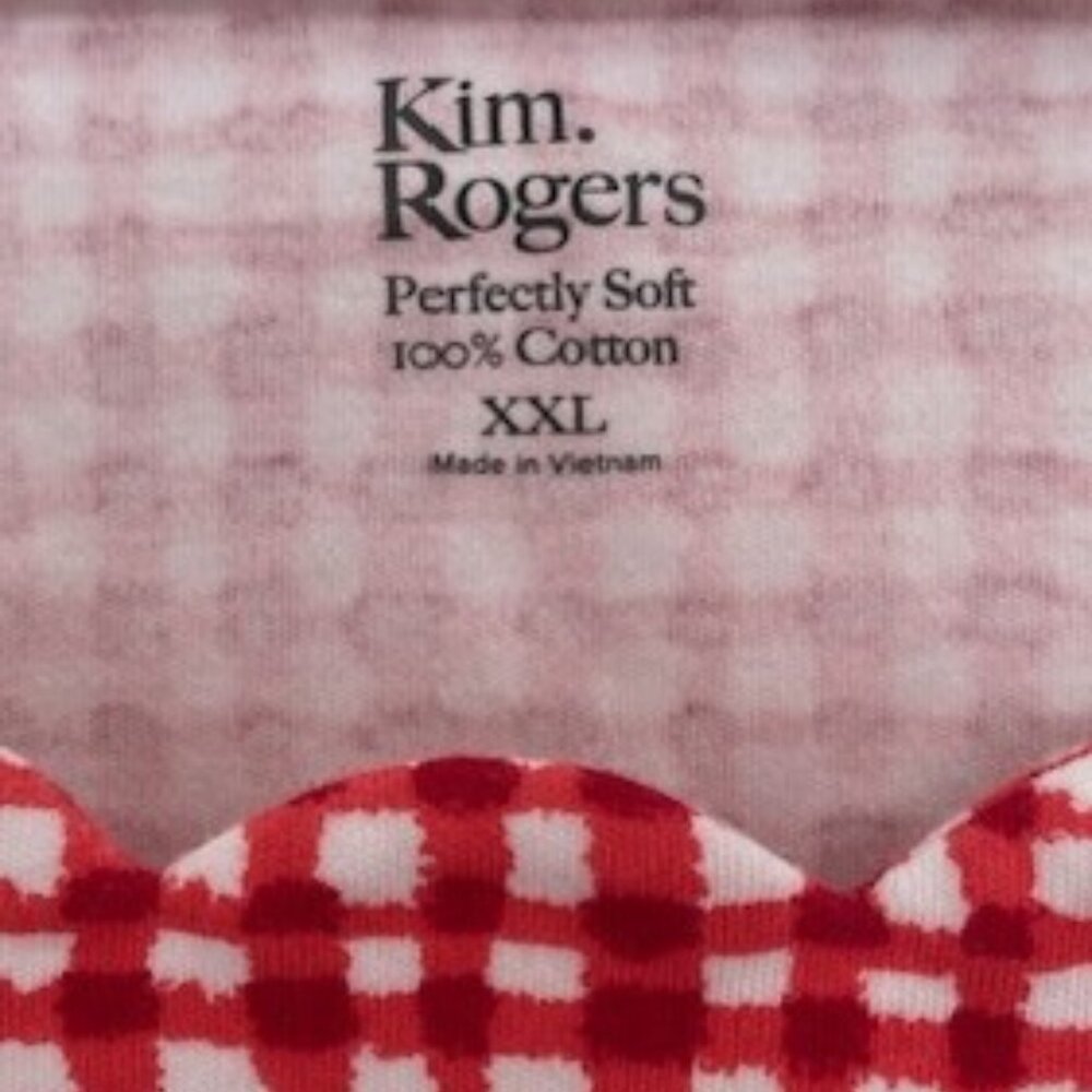 Kim Rogers Red and White Checkered Short Sleeve Shirt with Scalloped Neckline - Picture 3 of 4